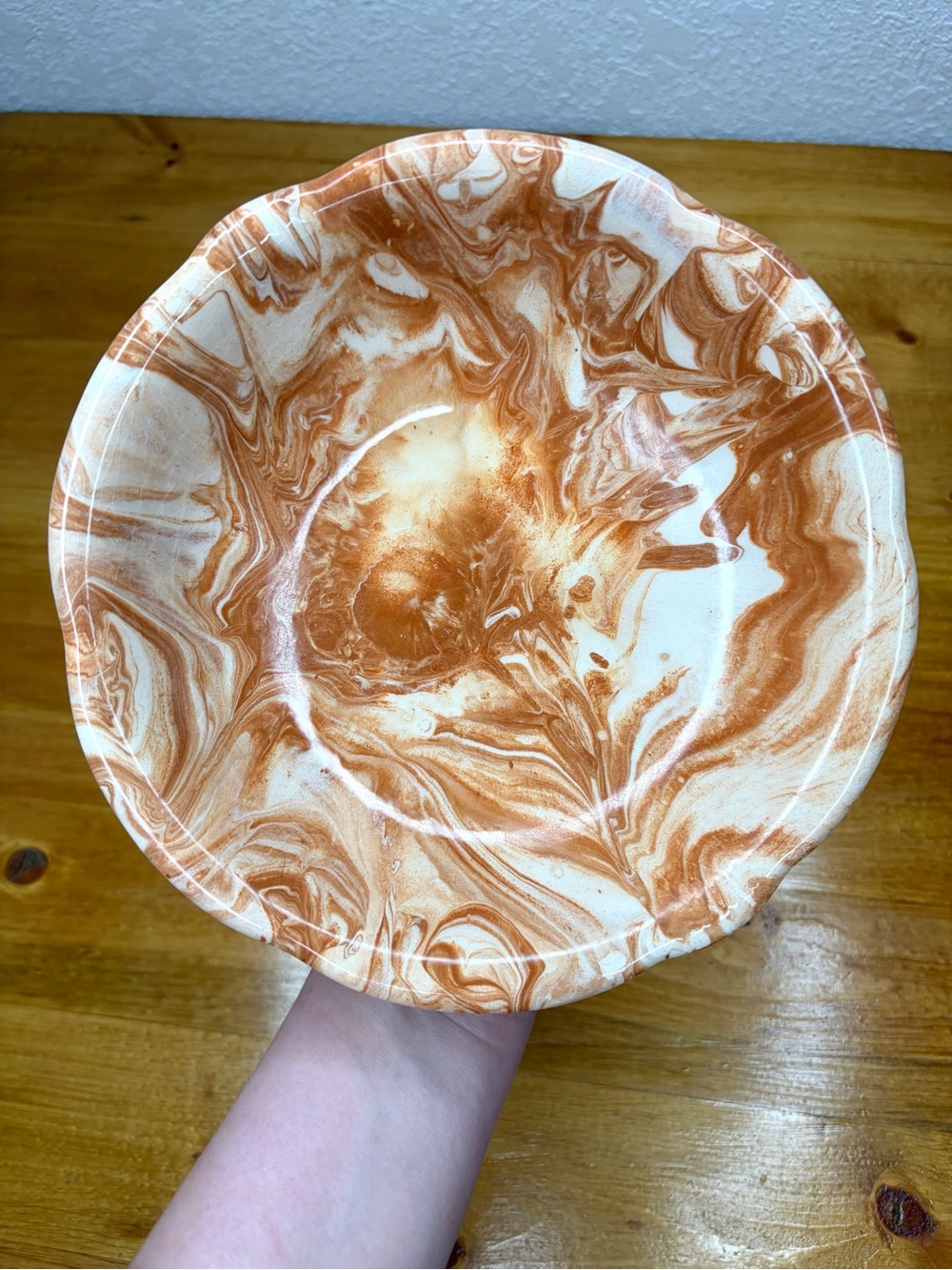 Vintage 1975 Alaskan Native Clay Pottery Bowl Ceramic Marble Cream and Brown
